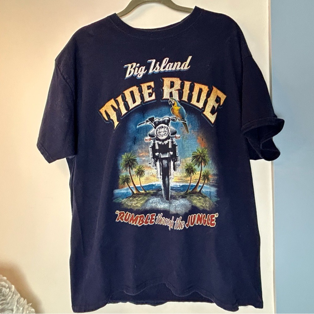 Hanes Beefy-T Dark Blue T-shirt‎ Big Island Tide Ride Men's XL Bikercore